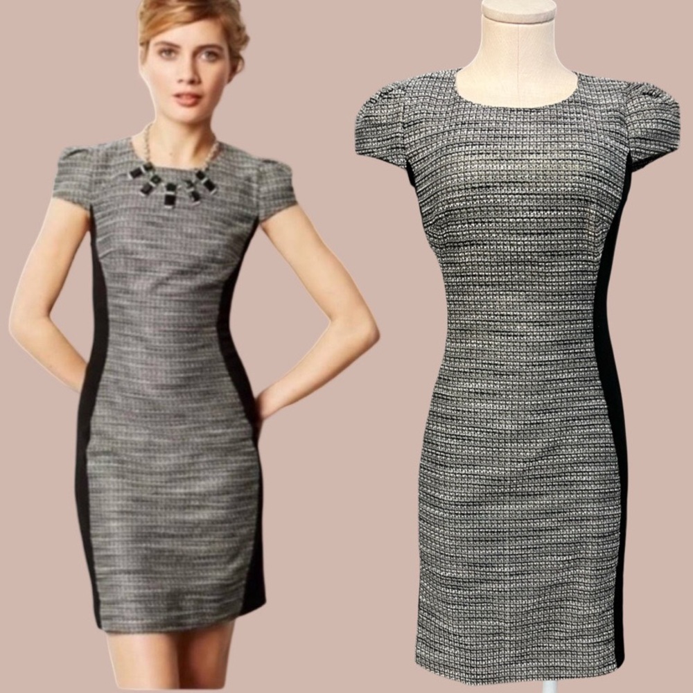 MOULINETTE SEURS for Anthropologie fitted dress with black stretch side inserts